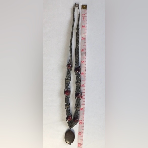 Handcrafted Dragons Blood Gemstone Beaded Macrame Necklace - Picture 6 of 12